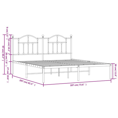 Metal Bed Frame without Mattress with Headboard Black 180x200cm