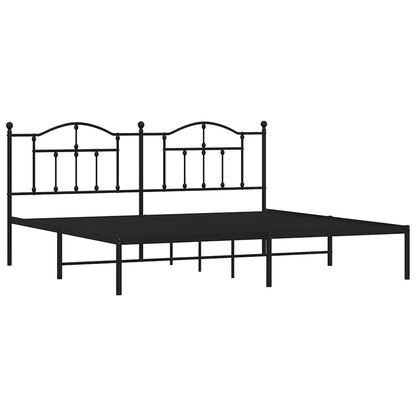 Metal Bed Frame without Mattress with Headboard Black 193x203cm