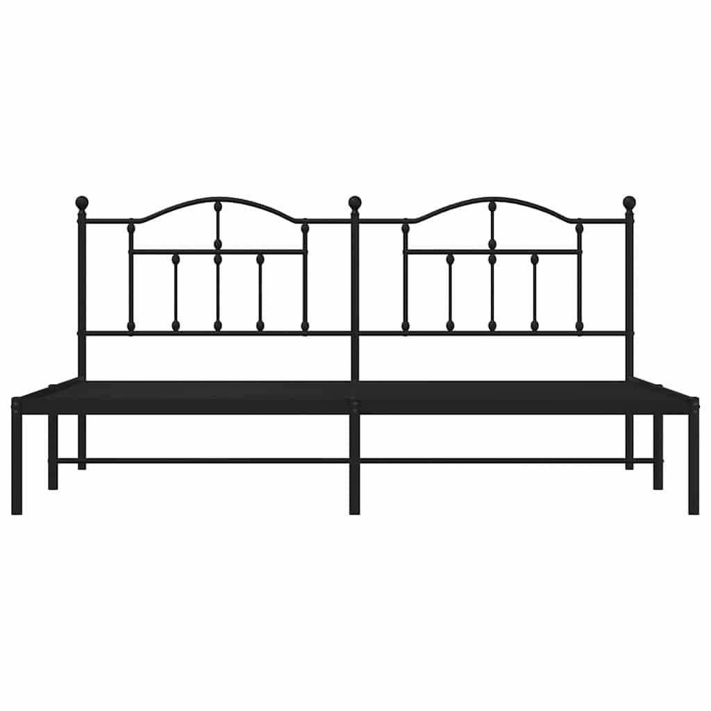 Metal Bed Frame without Mattress with Headboard Black 193x203cm