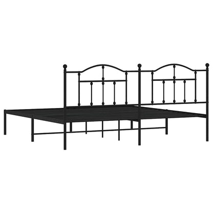 Metal Bed Frame without Mattress with Headboard Black 193x203cm