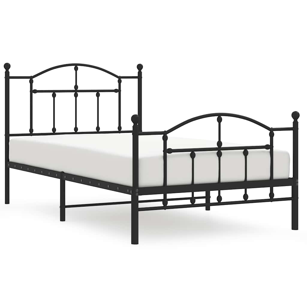 Metal Bed Frame without Mattress with Footboard Black 100x190cm