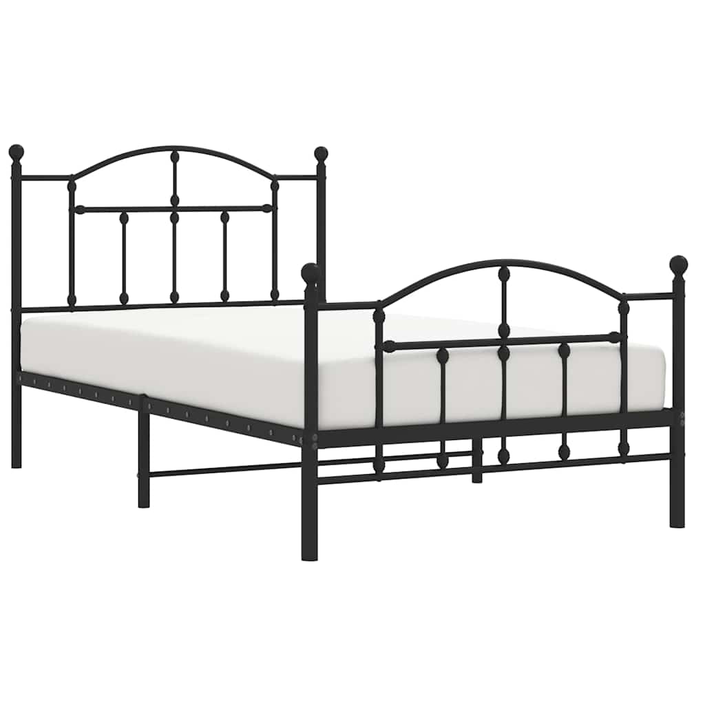 Metal Bed Frame without Mattress with Footboard Black 100x190cm