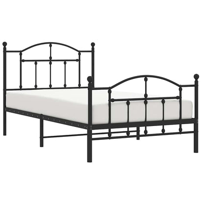 Metal Bed Frame without Mattress with Footboard Black 100x190cm
