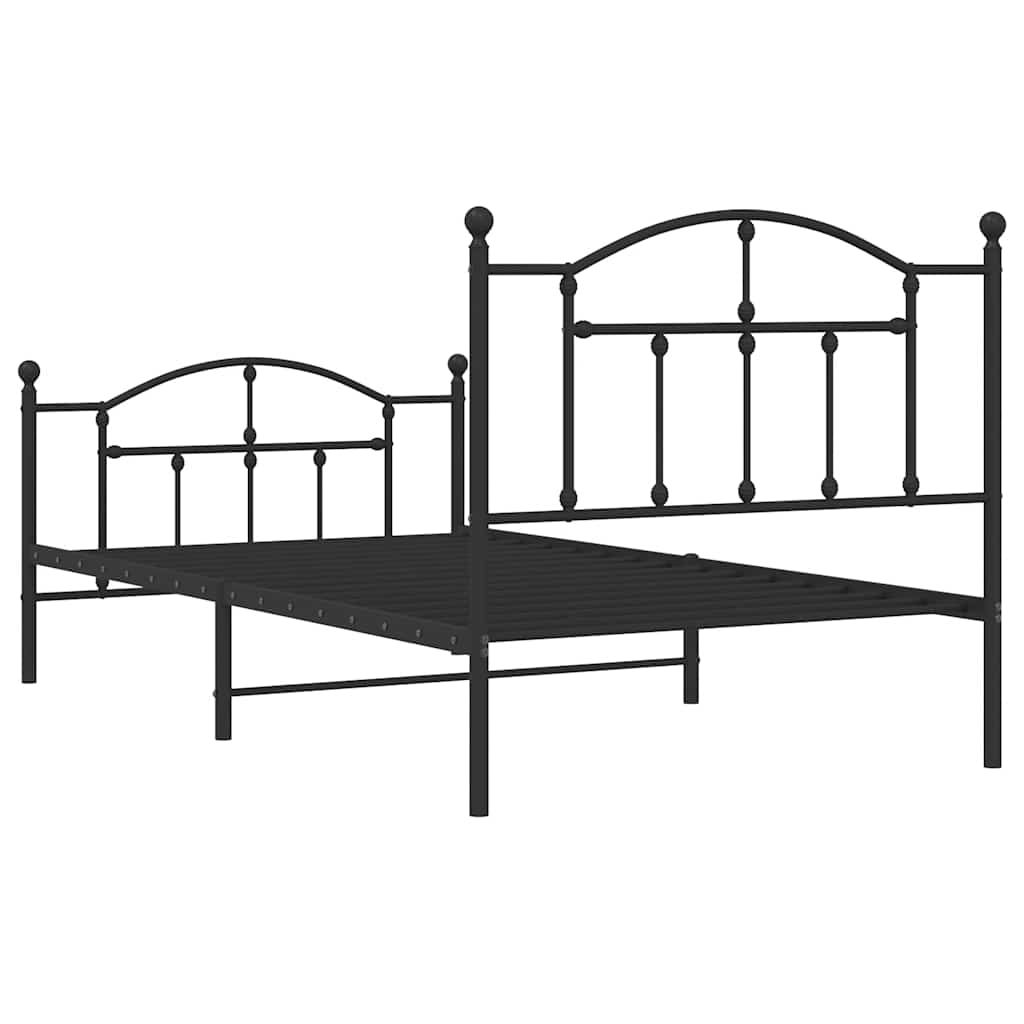 Metal Bed Frame without Mattress with Footboard Black 100x190cm