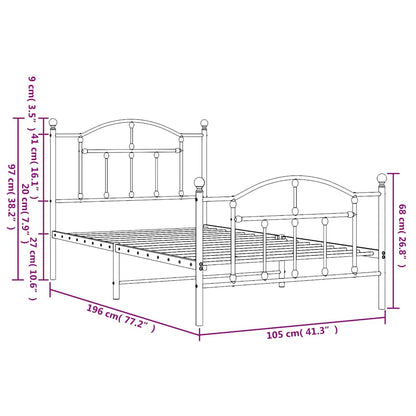 Metal Bed Frame without Mattress with Footboard Black 100x190cm