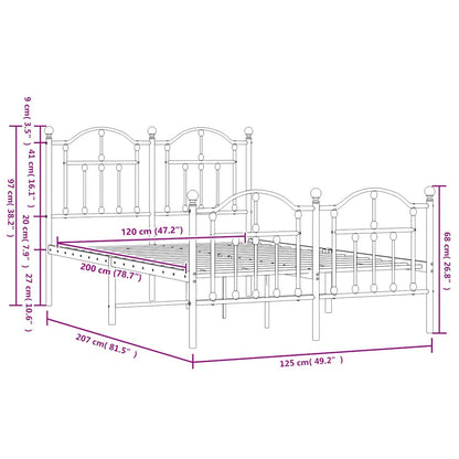 Metal Bed Frame without Mattress with Footboard Black 120x200cm
