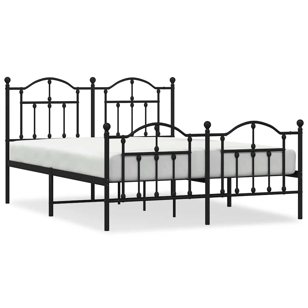Metal Bed Frame without Mattress with Footboard Black 135x190cm