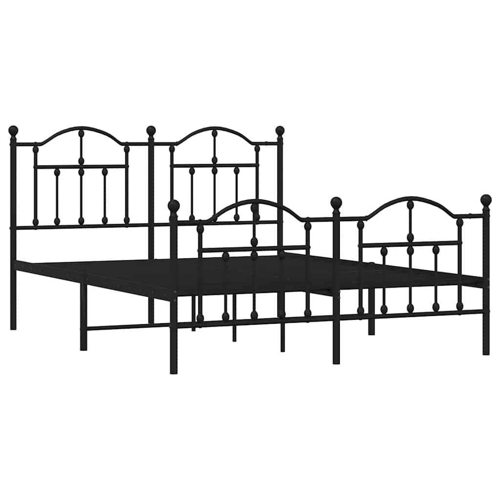 Metal Bed Frame without Mattress with Footboard Black 135x190cm