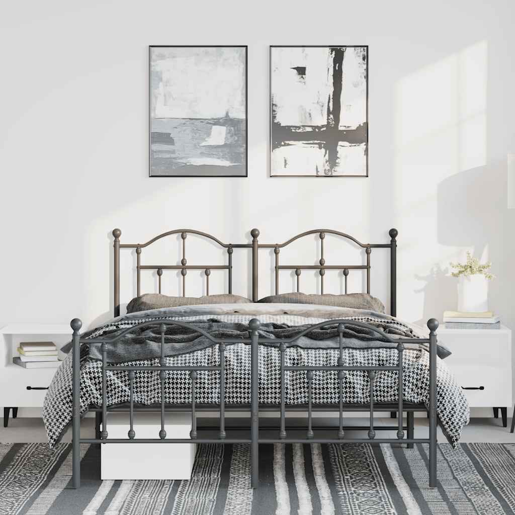 Metal Bed Frame without Mattress with Footboard Black 135x190cm