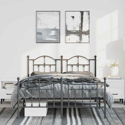 Metal Bed Frame without Mattress with Footboard Black 135x190cm