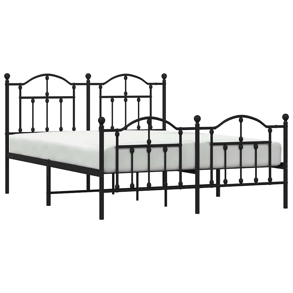 Metal Bed Frame without Mattress with Footboard Black 135x190cm