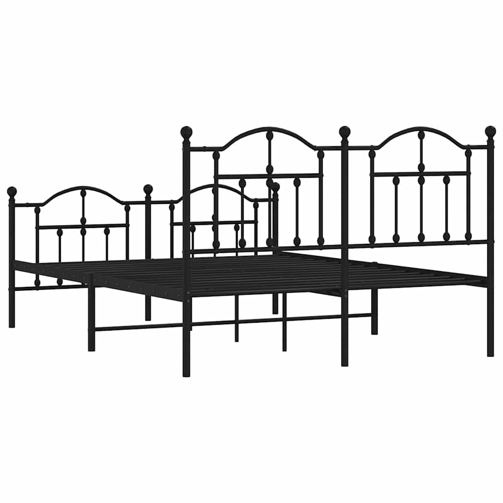 Metal Bed Frame without Mattress with Footboard Black 135x190cm