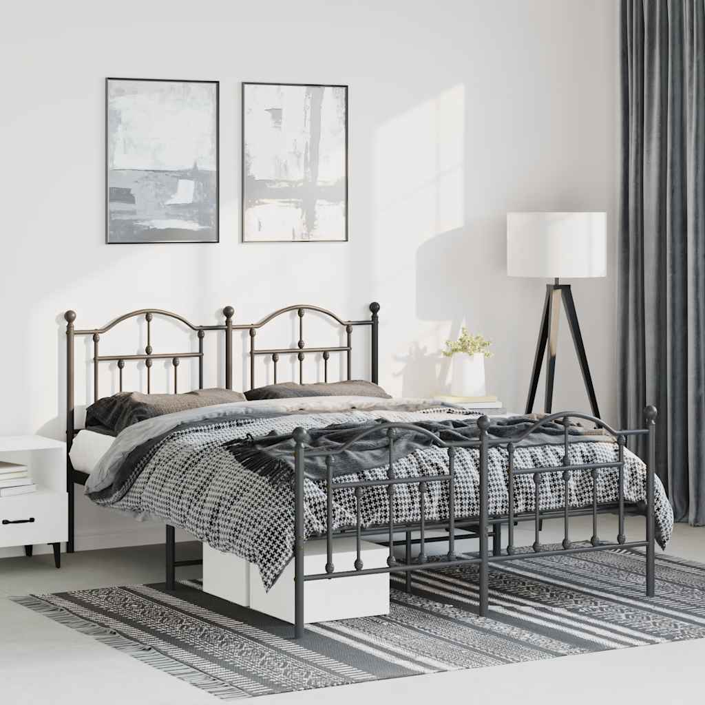 Metal Bed Frame without Mattress with Footboard Black 135x190cm