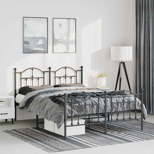Metal Bed Frame without Mattress with Footboard Black 135x190cm