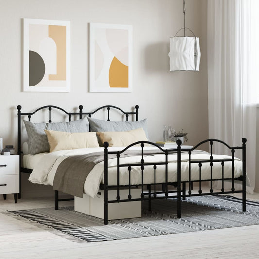 Metal Bed Frame without Mattress with Footboard Black 140x200cm