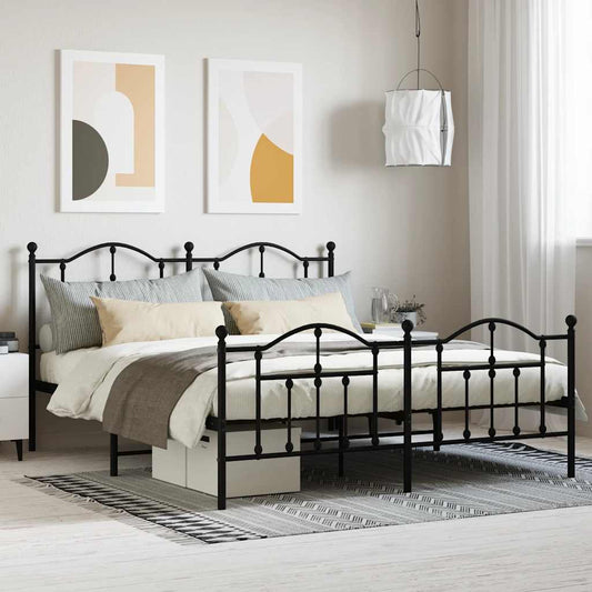 Metal Bed Frame without Mattress with Footboard Black 160x200cm