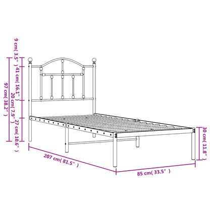 Metal Bed Frame without Mattress with Headboard White 80x200cm
