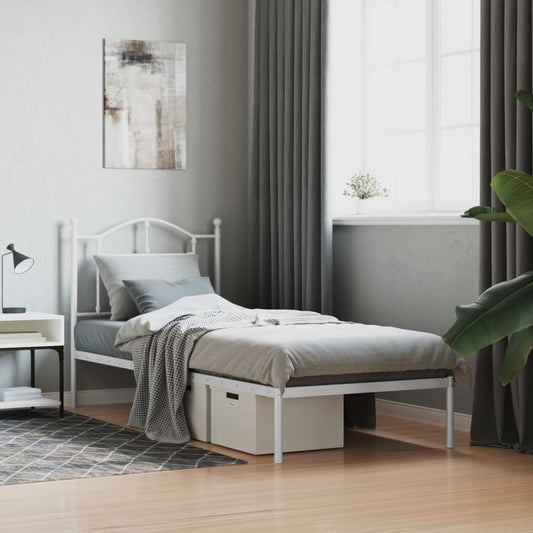 Metal Bed Frame without Mattress with Headboard White 90x190cm