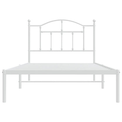 Metal Bed Frame without Mattress with Headboard White 100x190cm