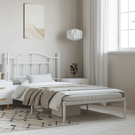 Metal Bed Frame without Mattress with Headboard White 100x190cm