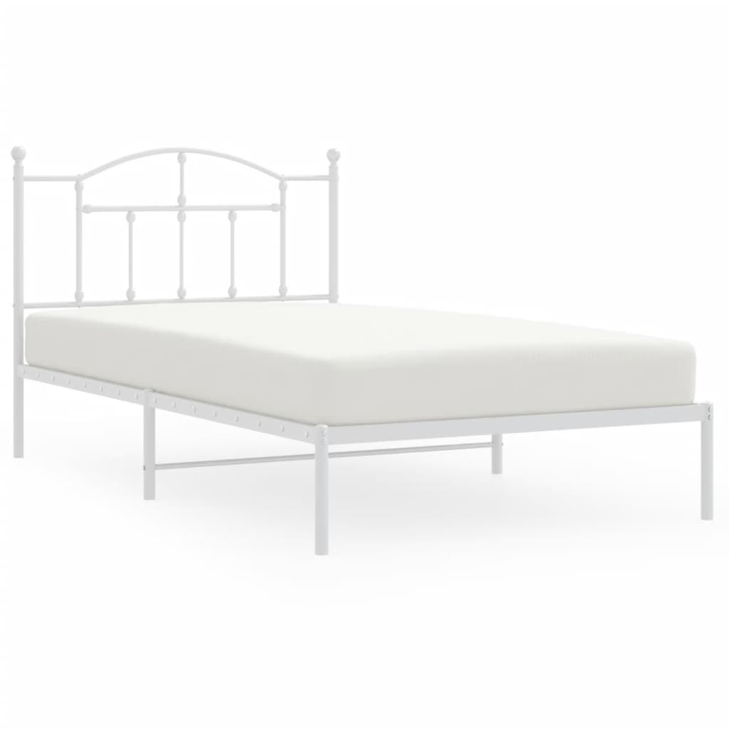 Metal Bed Frame without Mattress with Headboard White 107x203cm