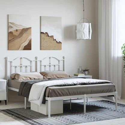 Metal Bed Frame without Mattress with Headboard White 135x190cm