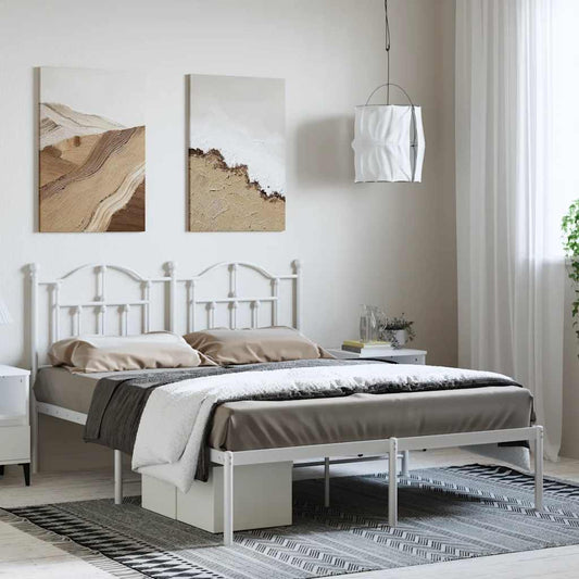 Metal Bed Frame without Mattress with Headboard White 135x190cm