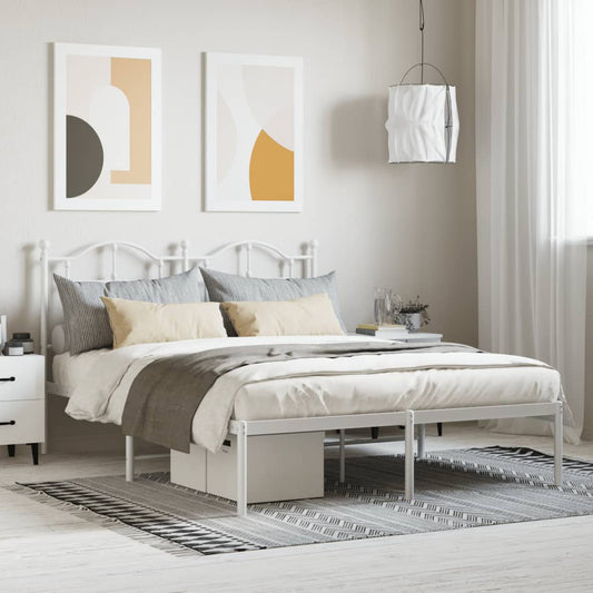 Metal Bed Frame without Mattress with Headboard White 140x190cm