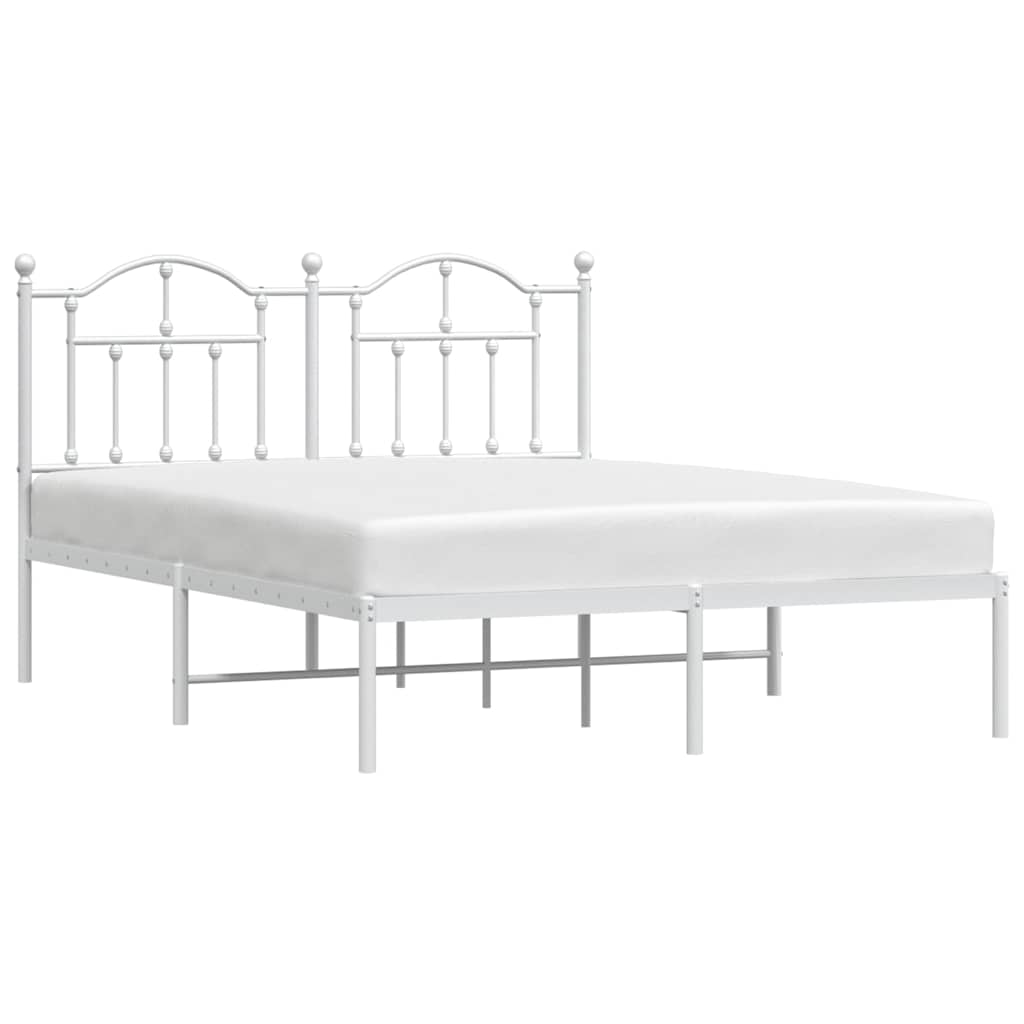 Metal Bed Frame without Mattress with Headboard White 150x200cm