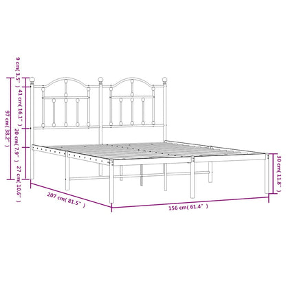 Metal Bed Frame without Mattress with Headboard White 150x200cm