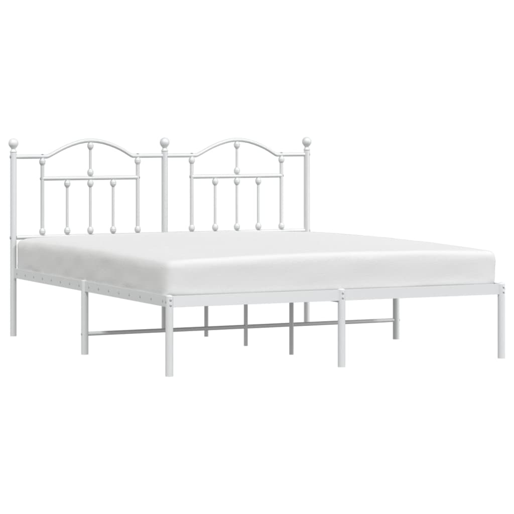 Metal Bed Frame without Mattress with Headboard White 160x200cm