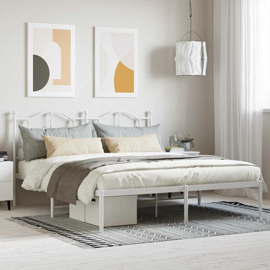 Metal Bed Frame without Mattress with Headboard White 160x200cm