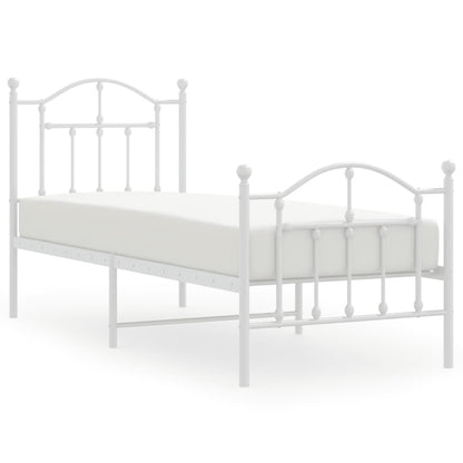 Metal Bed Frame without Mattress with Footboard White 75x190cm