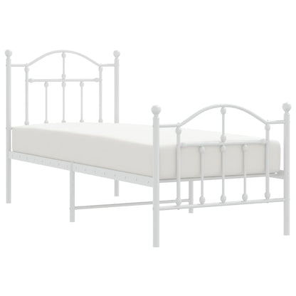 Metal Bed Frame without Mattress with Footboard White 75x190cm