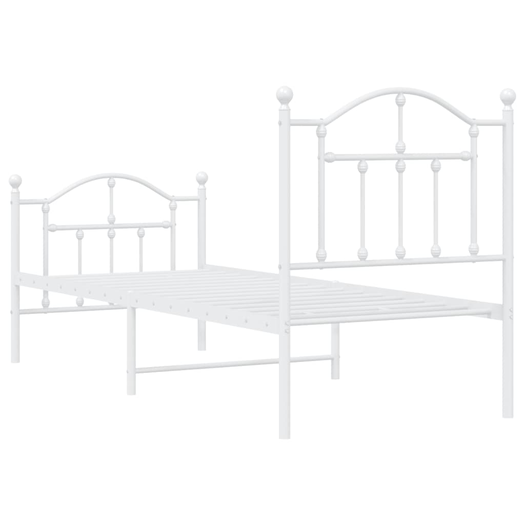 Metal Bed Frame without Mattress with Footboard White 75x190cm