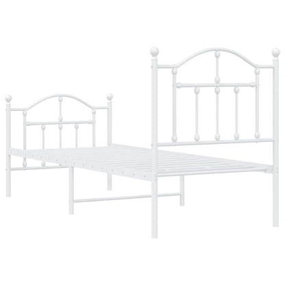 Metal Bed Frame without Mattress with Footboard White 75x190cm