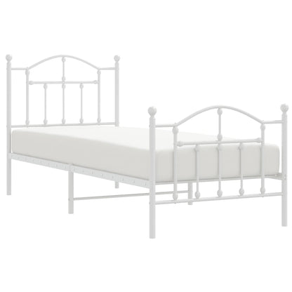 Metal Bed Frame without Mattress with Footboard White 90x190cm