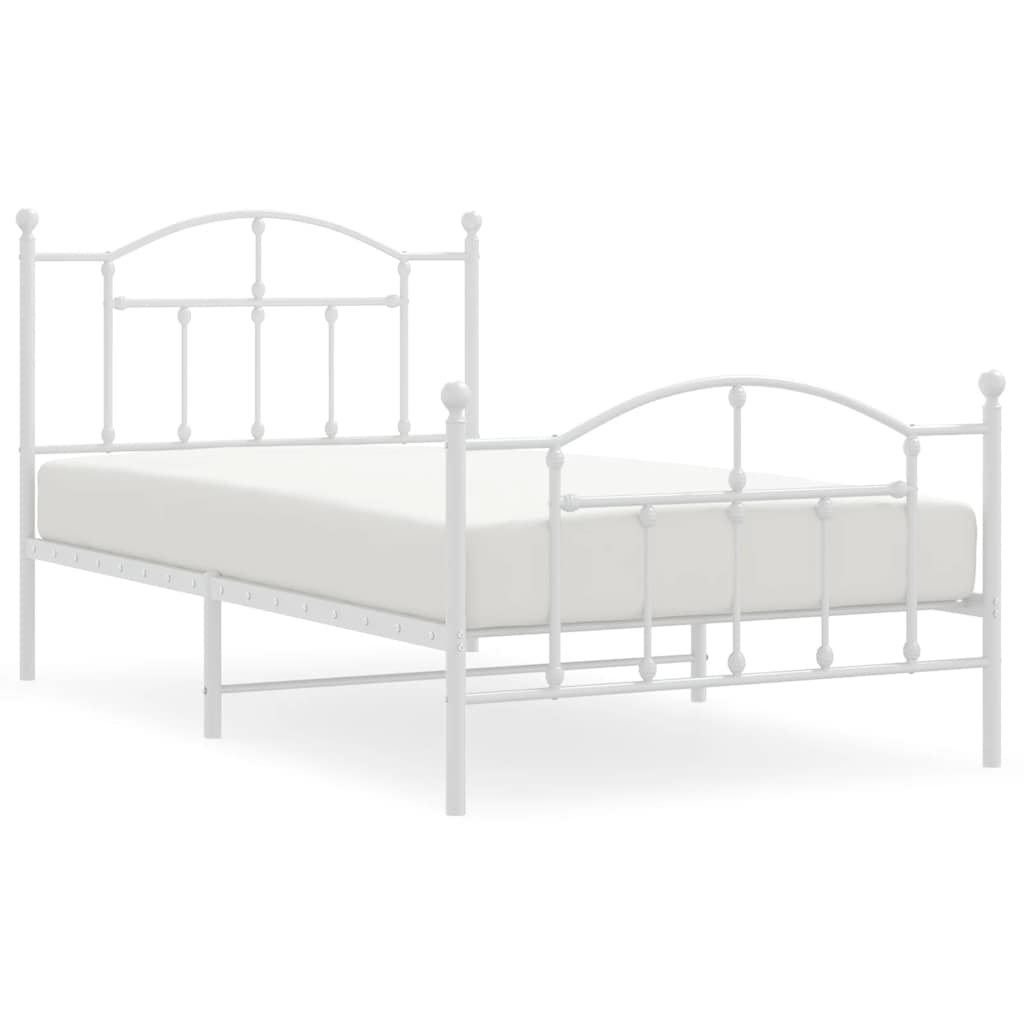 Metal Bed Frame without Mattress with Footboard White 100x190cm