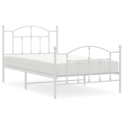 Metal Bed Frame without Mattress with Footboard White 100x190cm