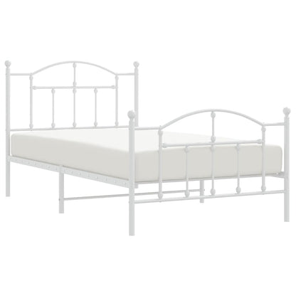 Metal Bed Frame without Mattress with Footboard White 100x190cm