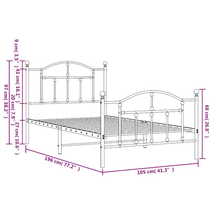 Metal Bed Frame without Mattress with Footboard White 100x190cm