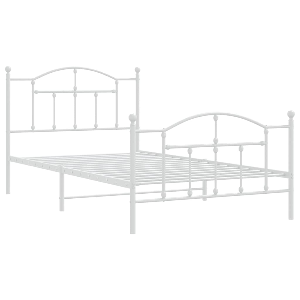 Metal Bed Frame without Mattress with Footboard White 100x200cm