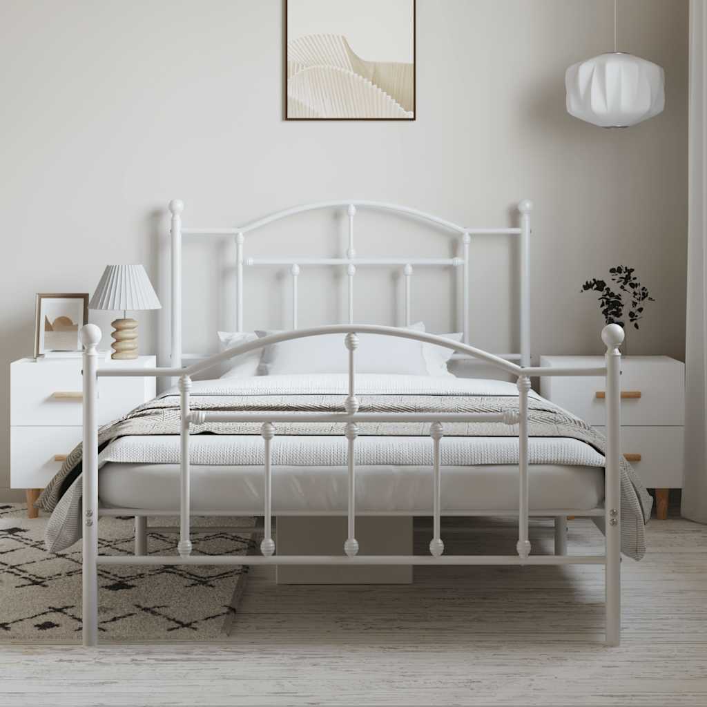 Metal Bed Frame without Mattress with Footboard White 100x200cm