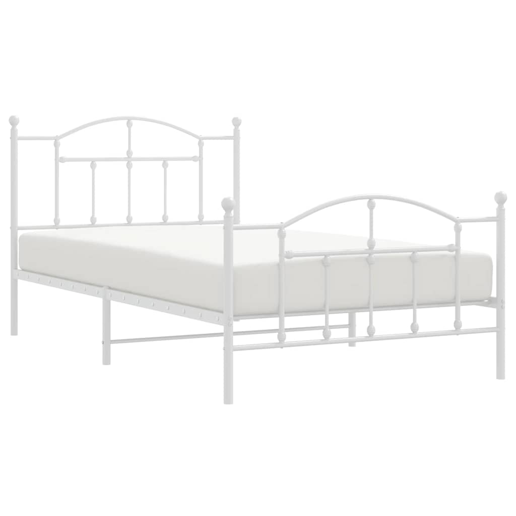 Metal Bed Frame without Mattress with Footboard White 100x200cm