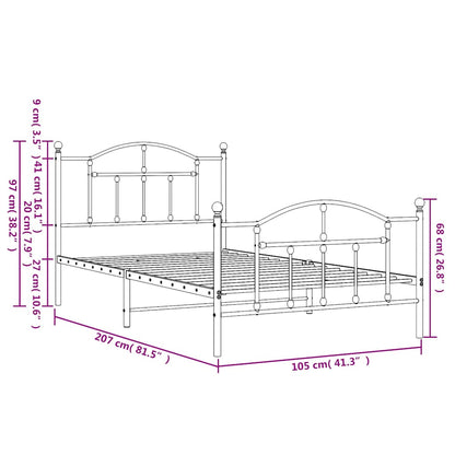 Metal Bed Frame without Mattress with Footboard White 100x200cm