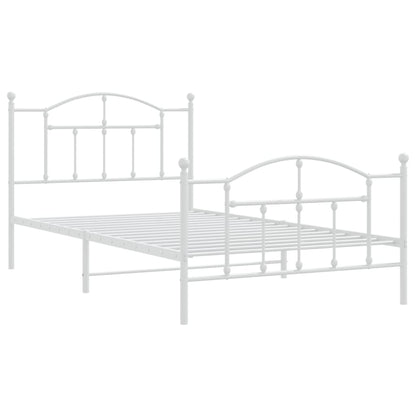 Metal Bed Frame without Mattress with Footboard White 107x203cm