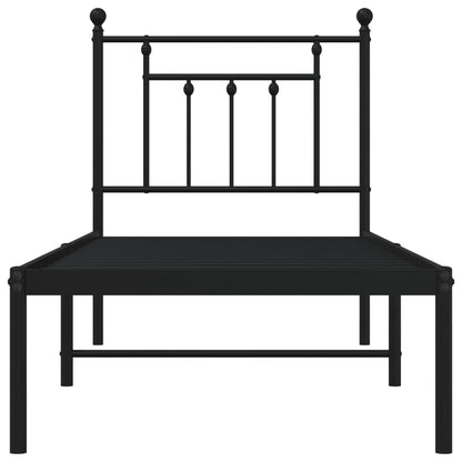 Metal Bed Frame without Mattress with Headboard Black 75x190cm