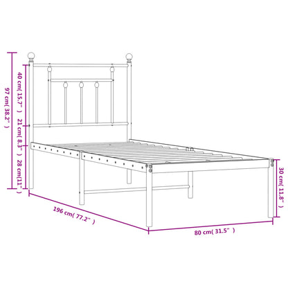 Metal Bed Frame without Mattress with Headboard Black 75x190cm