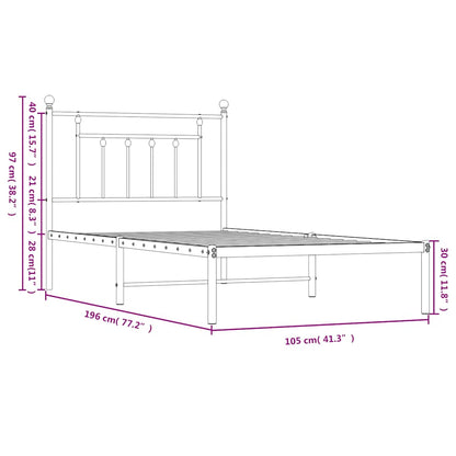 Metal Bed Frame without Mattress with Headboard Black 100x190cm