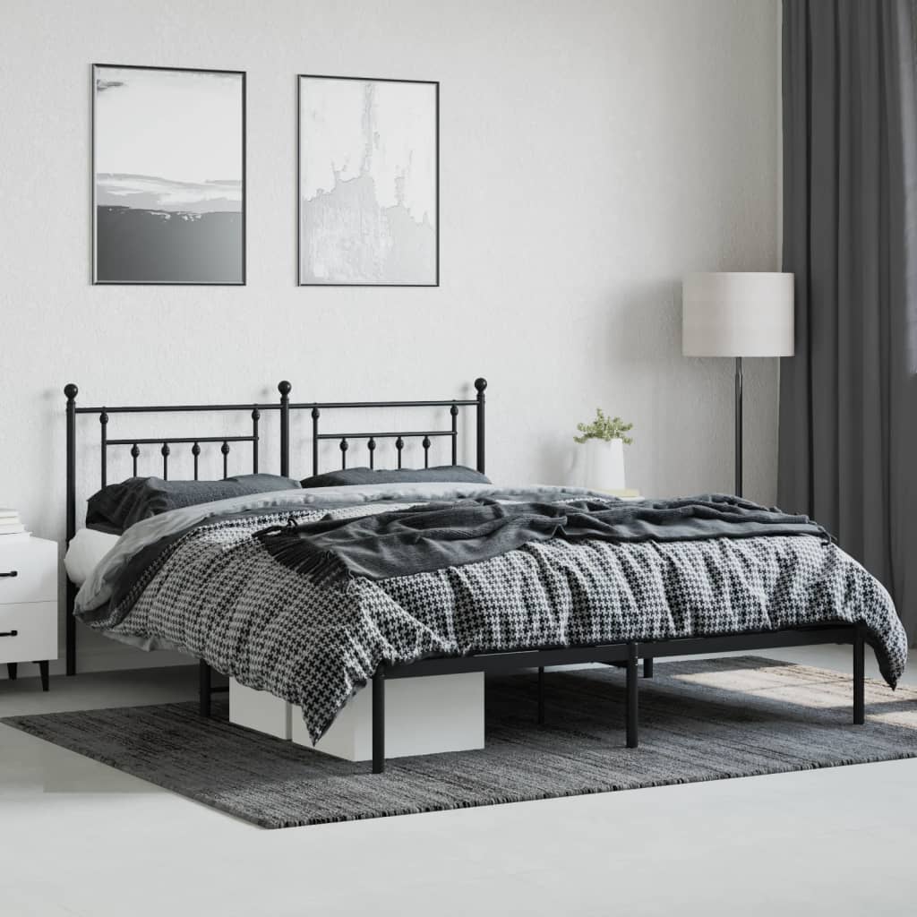 Metal Bed Frame without Mattress with Headboard Black 180x200cm